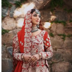 Red Chiffon Zardozi Bridal Ensemble - image 3