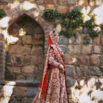 Red Chiffon Zardozi Bridal Ensemble - image 1