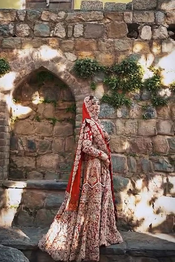 Red Chiffon Zardozi Bridal Ensemble