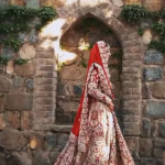 Red Chiffon Zardozi Bridal Ensemble - image 2