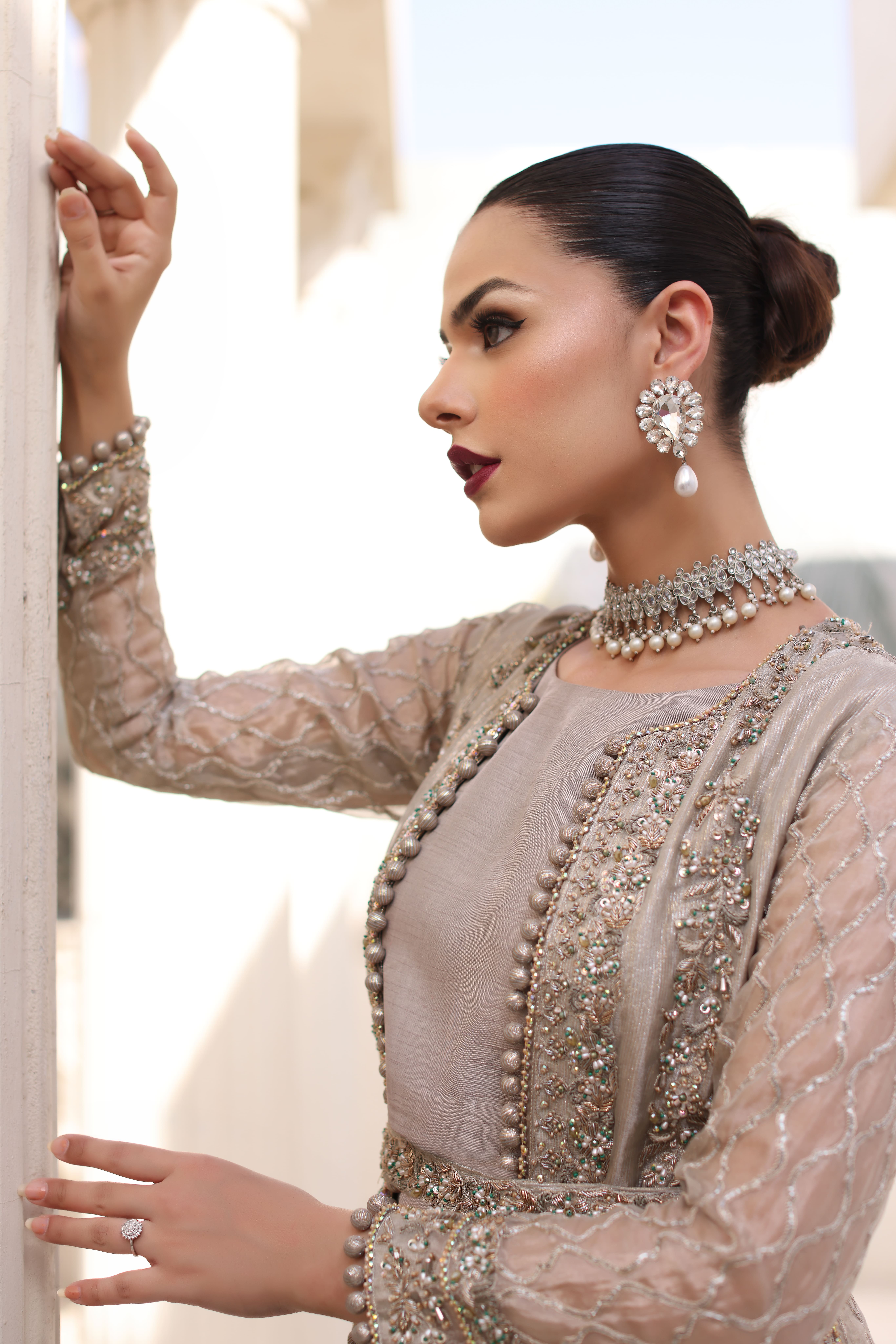 Ash Grey Shimmery Front Open Gown